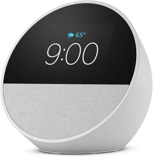 Visit the Amazon Echo & Alexa Store Amazon Echo Spot (newest model), Great for nightstands, offices and kitchens, Smart alarm clock, Designed for Alexa+, Glacier White