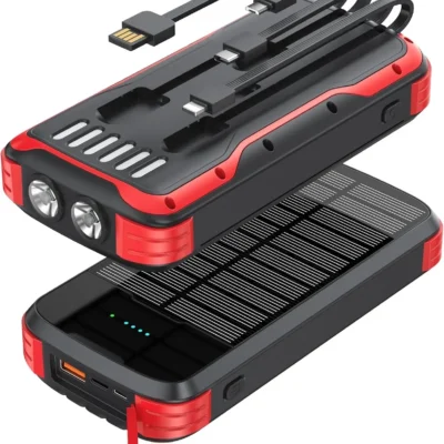 MINRISE 40000mAh Solar Power Bank Orange-Black with Built-in Cables
