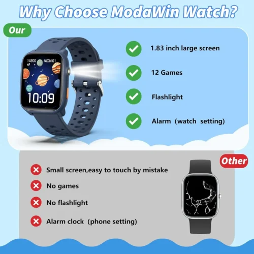 b1229de1-0568-430f-bdd5-054fbd2feac9 ModaWin W98 Kids Smart Watch with 12 Puzzle Games & 100+ Sport Modes